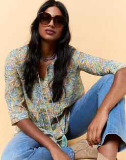 Blouse manches 3/4 imprimé à fleurs VERT PALE Femme