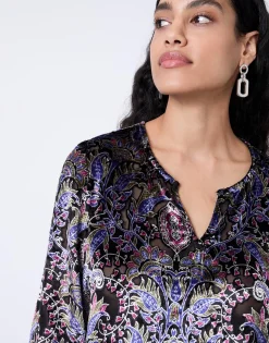 Blouse manches 3/4 imprimée NOIR Femme