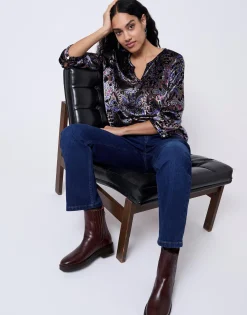 Blouse manches 3/4 imprimée NOIR Femme