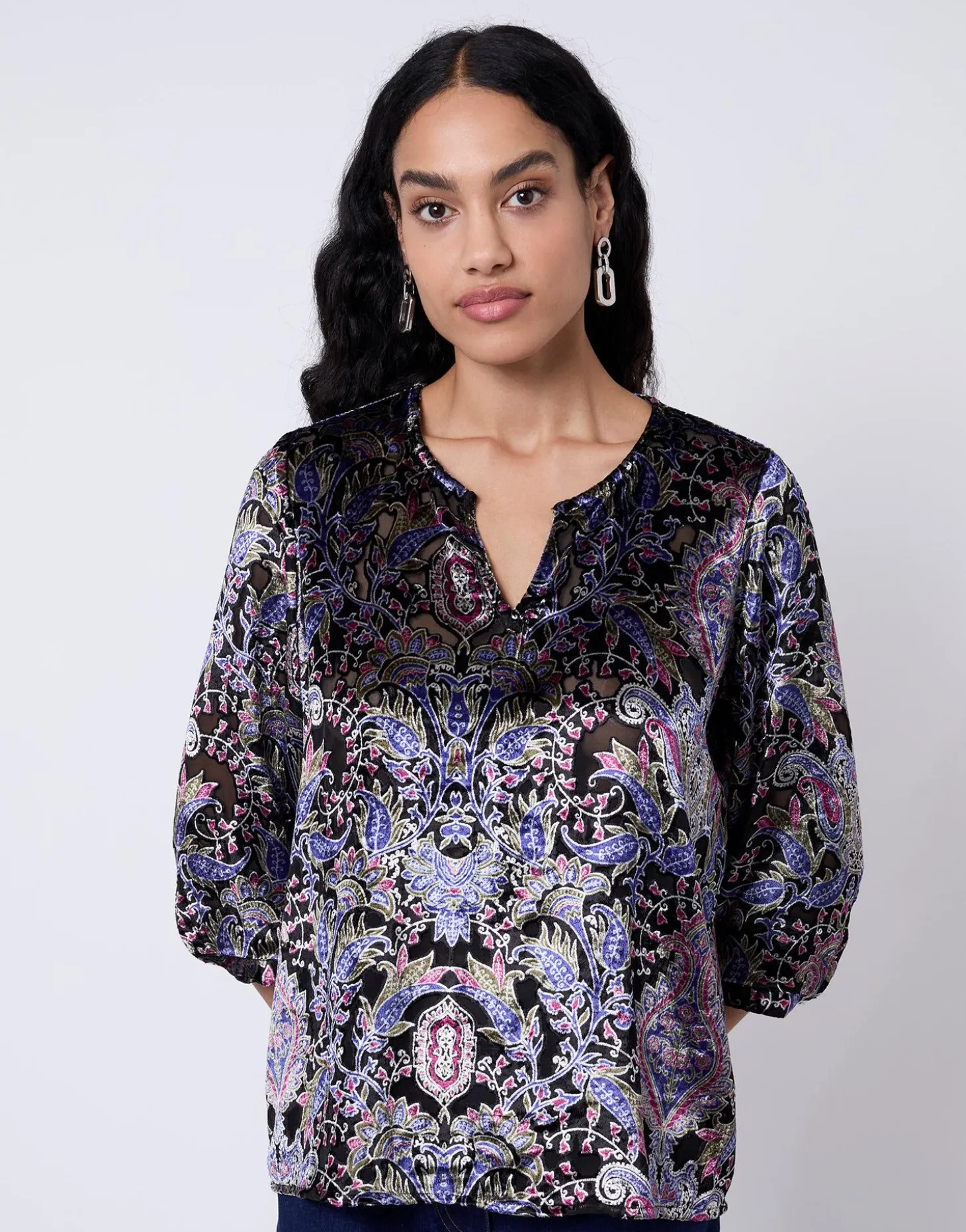 Blouse manches 3/4 imprimée NOIR Femme