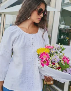 Blouse manches 3/4 unie BLANC Femme