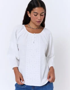 Blouse manches 3/4 unie BLANC Femme