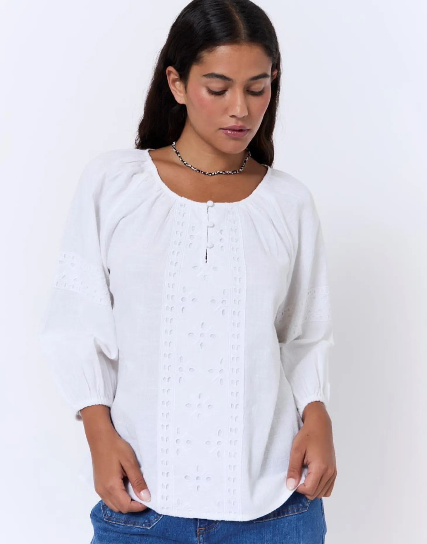 Blouse manches 3/4 unie BLANC Femme