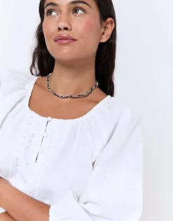 Blouse manches 3/4 unie BLANC Femme