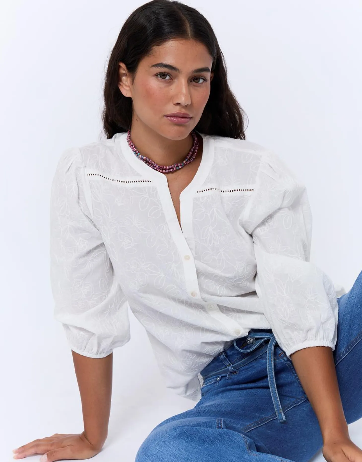 Blouse manches 3/4 unie BLANC Femme