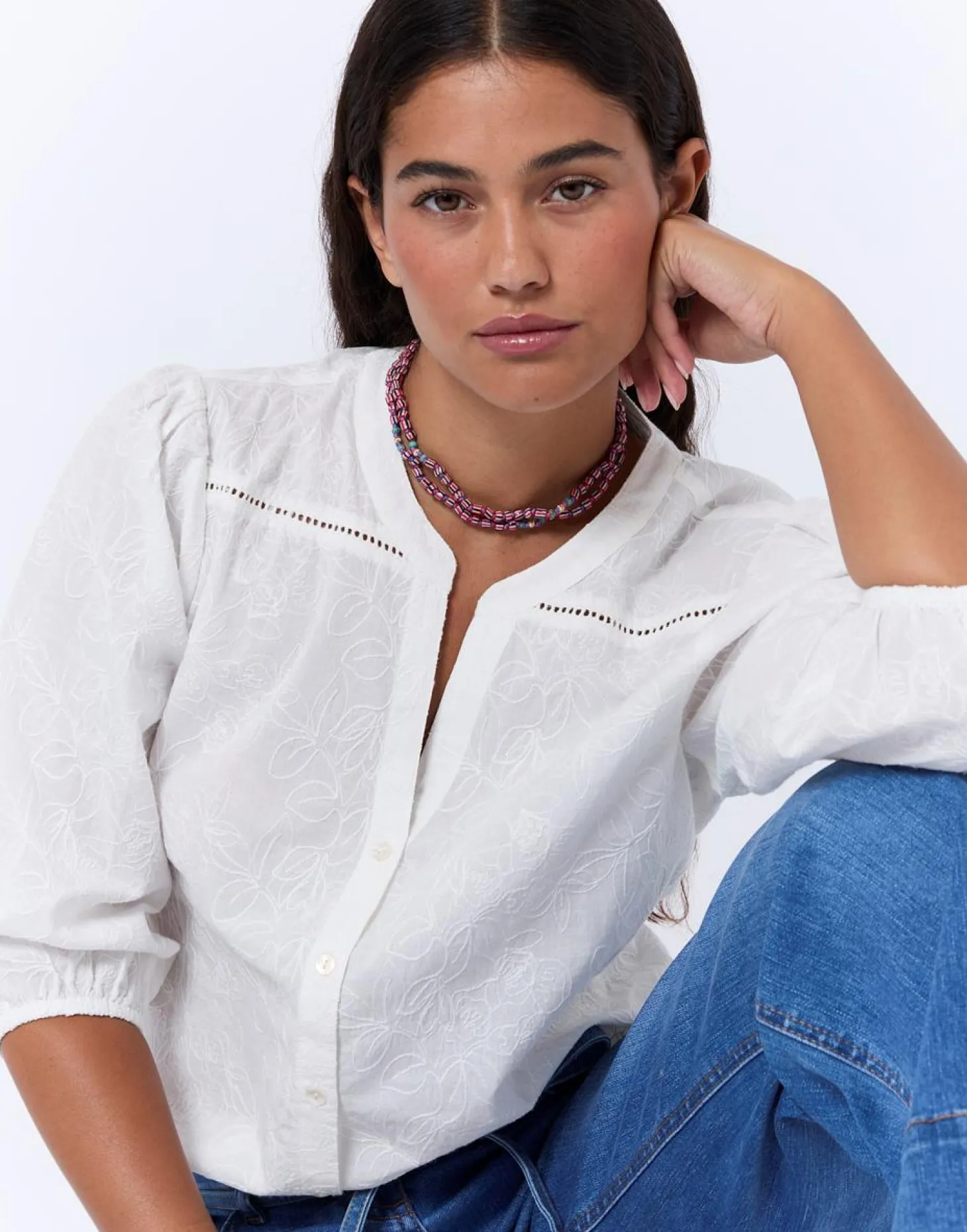 Blouse manches 3/4 unie BLANC Femme