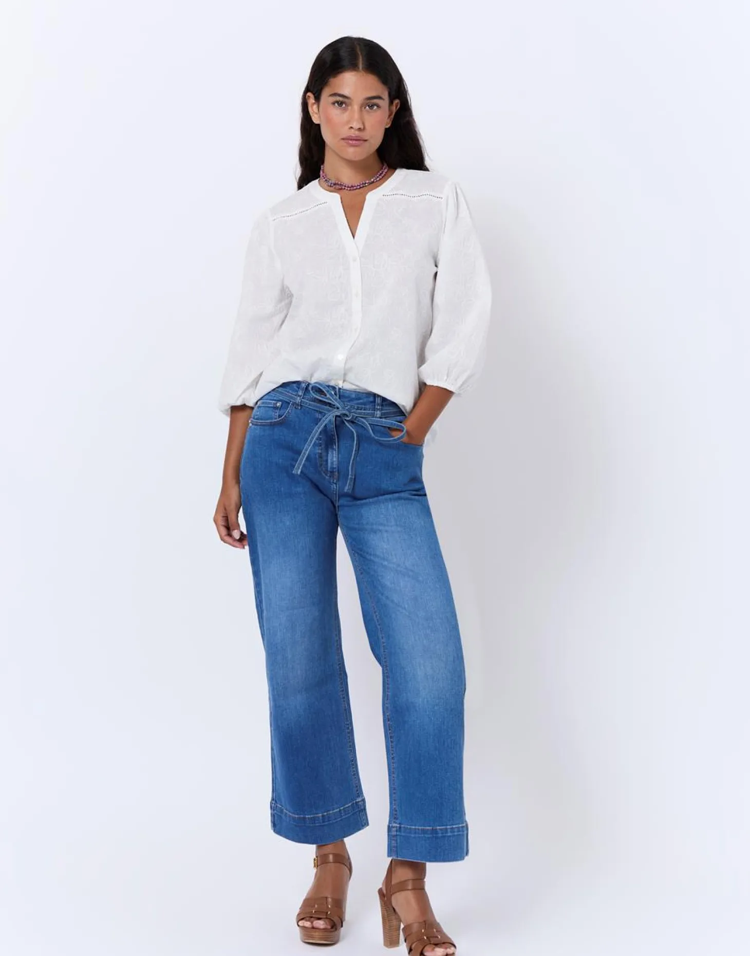 Blouse manches 3/4 unie BLANC Femme