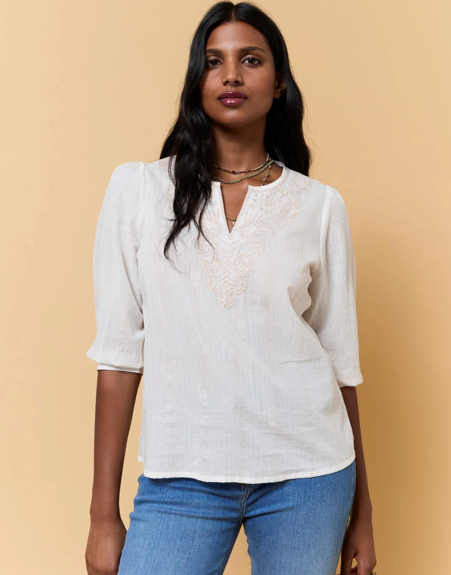 Blouse manches 3/4 unie ECRU Femme