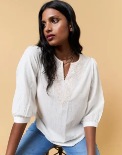 Blouse manches 3/4 unie ECRU Femme