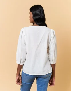 Blouse manches 3/4 unie ECRU Femme
