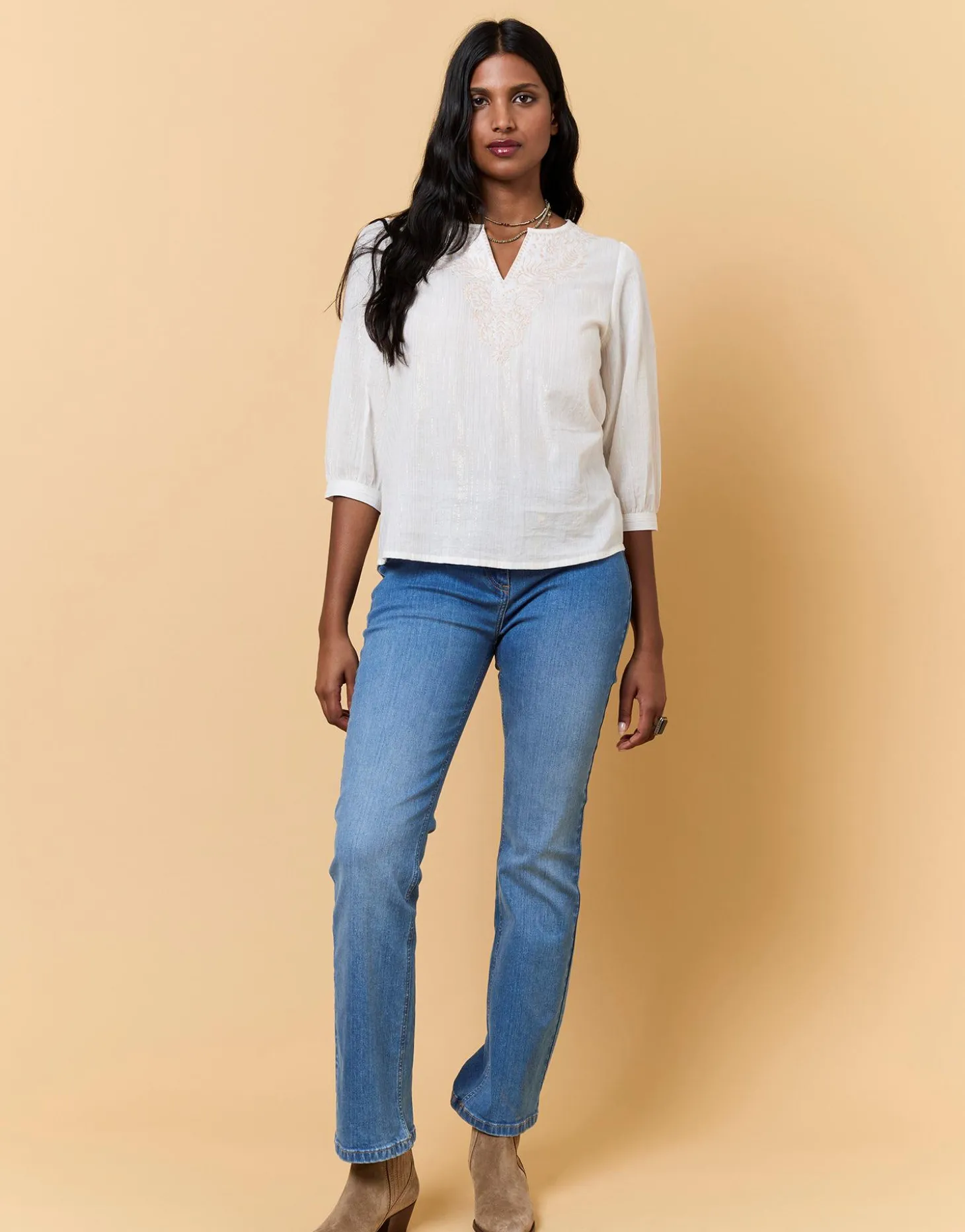 Blouse manches 3/4 unie ECRU Femme