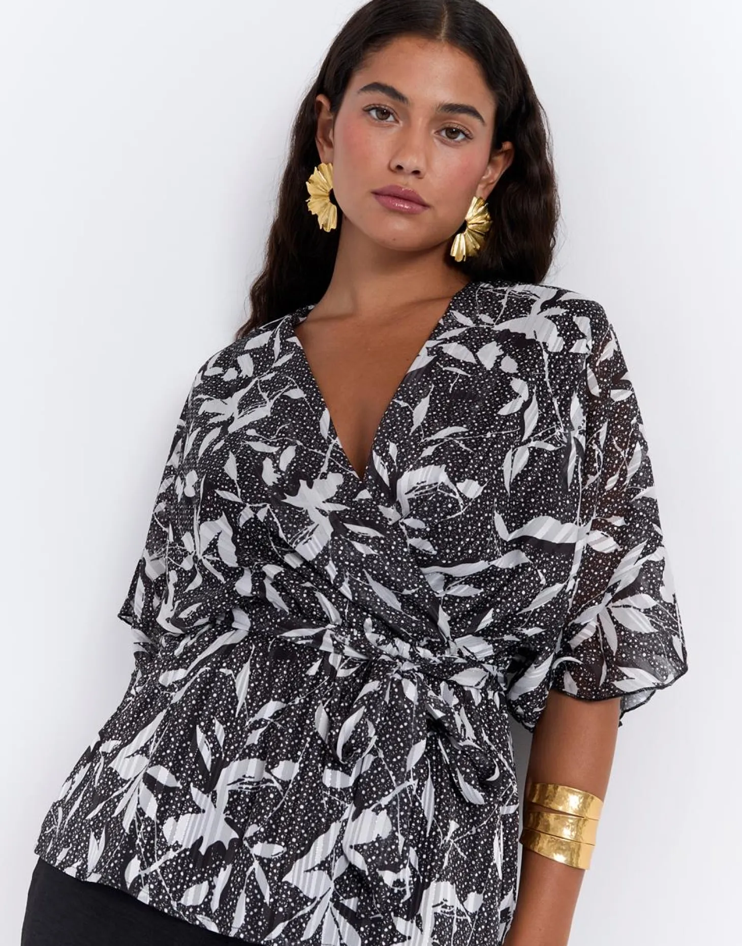 Blouse manches courtes imprimé graphique NOIR Femme