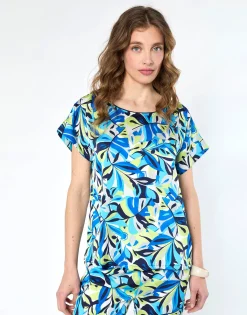 Blouse manches courtes imprimée BLEU Femme