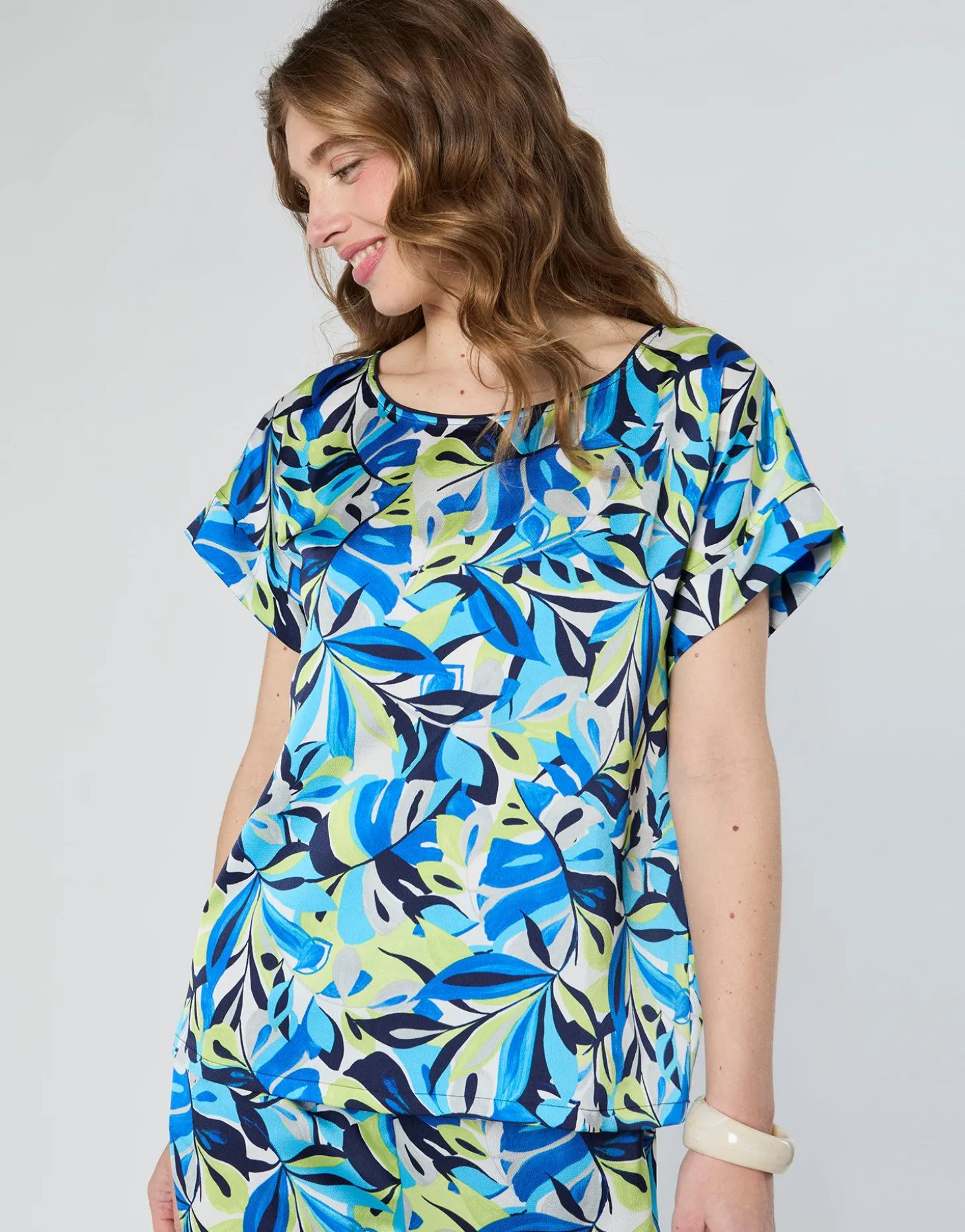 Blouse manches courtes imprimée BLEU Femme