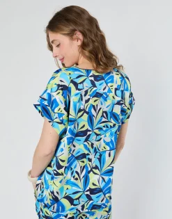 Blouse manches courtes imprimée BLEU Femme