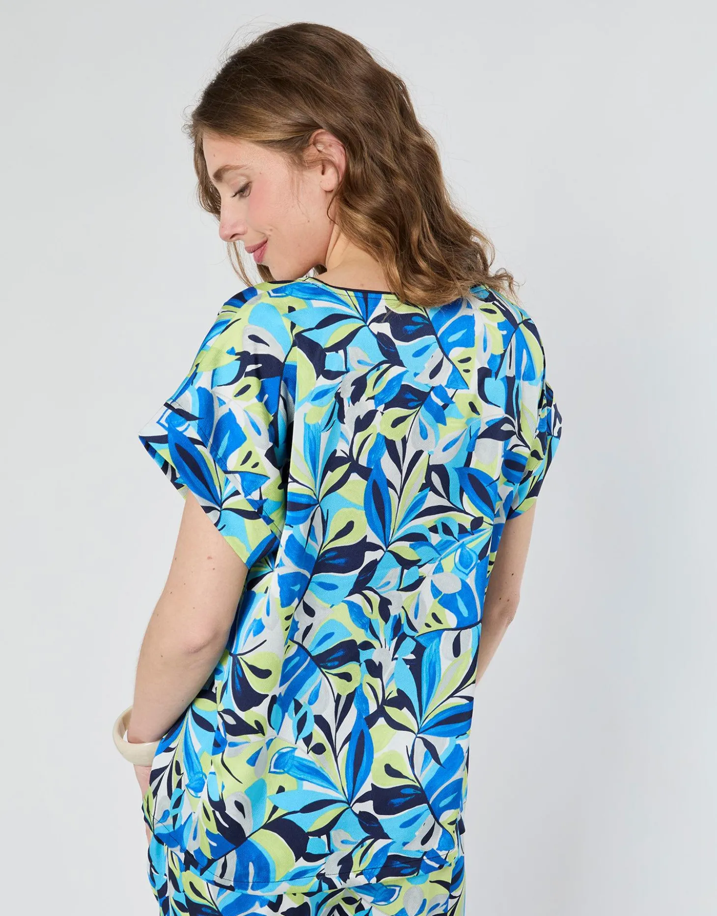 Blouse manches courtes imprimée BLEU Femme