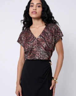 Blouse manches courtes imprimée NOIR Femme