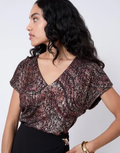 Blouse manches courtes imprimée NOIR Femme