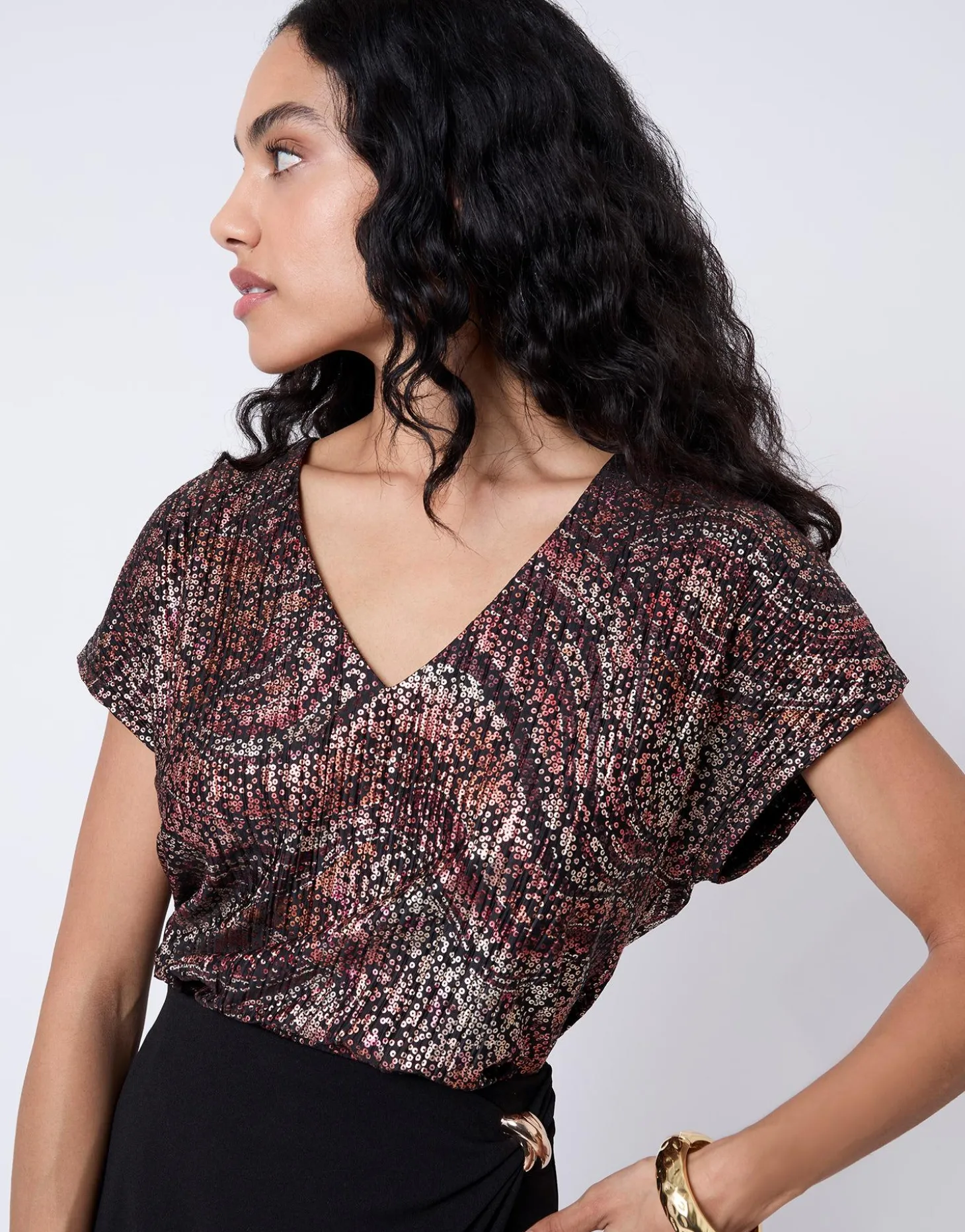 Blouse manches courtes imprimée NOIR Femme