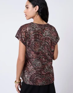 Blouse manches courtes imprimée NOIR Femme