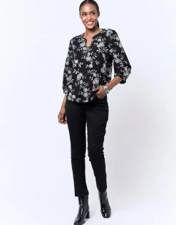 Blouse manches longues imprimé à fleurs NOIR Femme