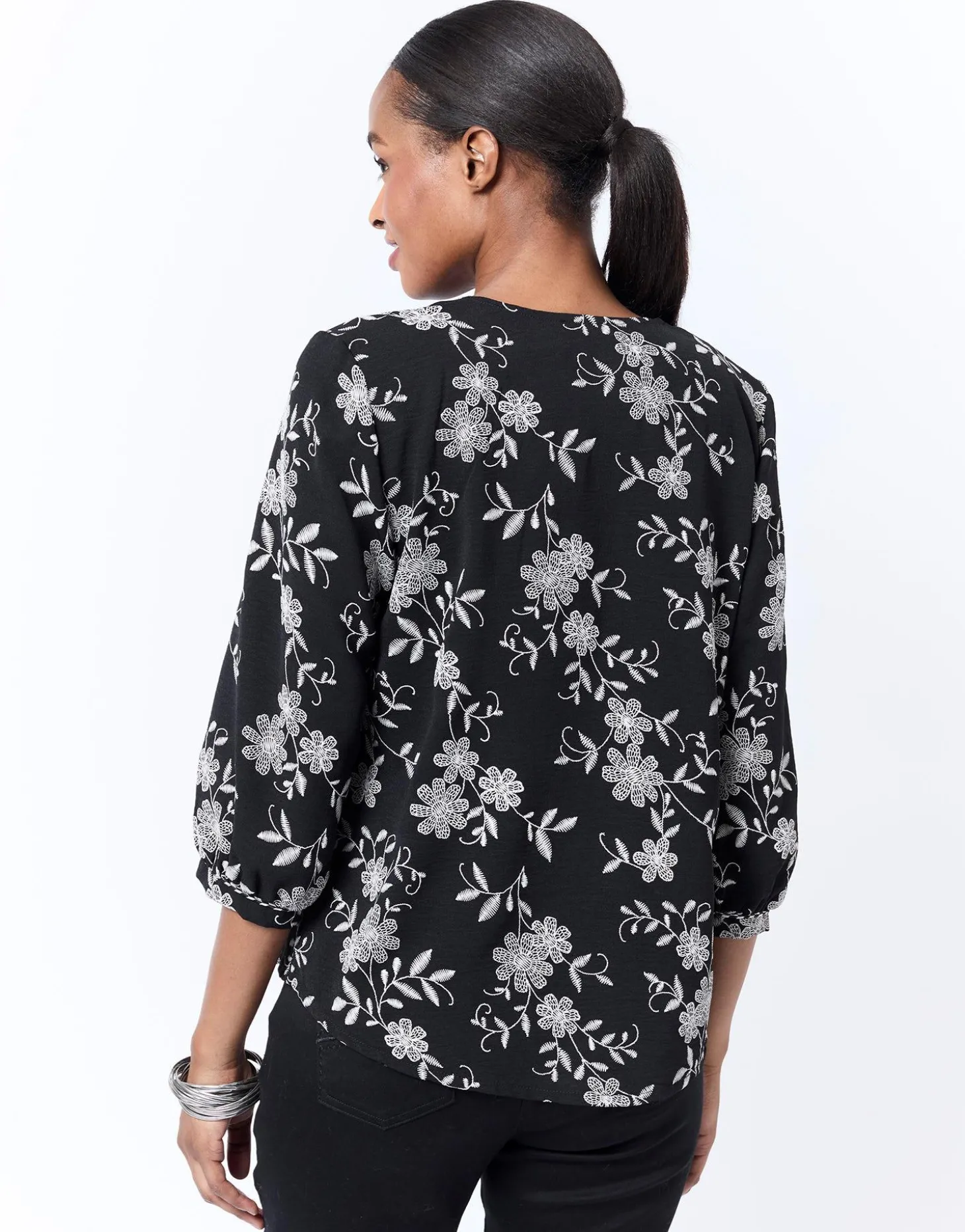 Blouse manches longues imprimé à fleurs NOIR Femme