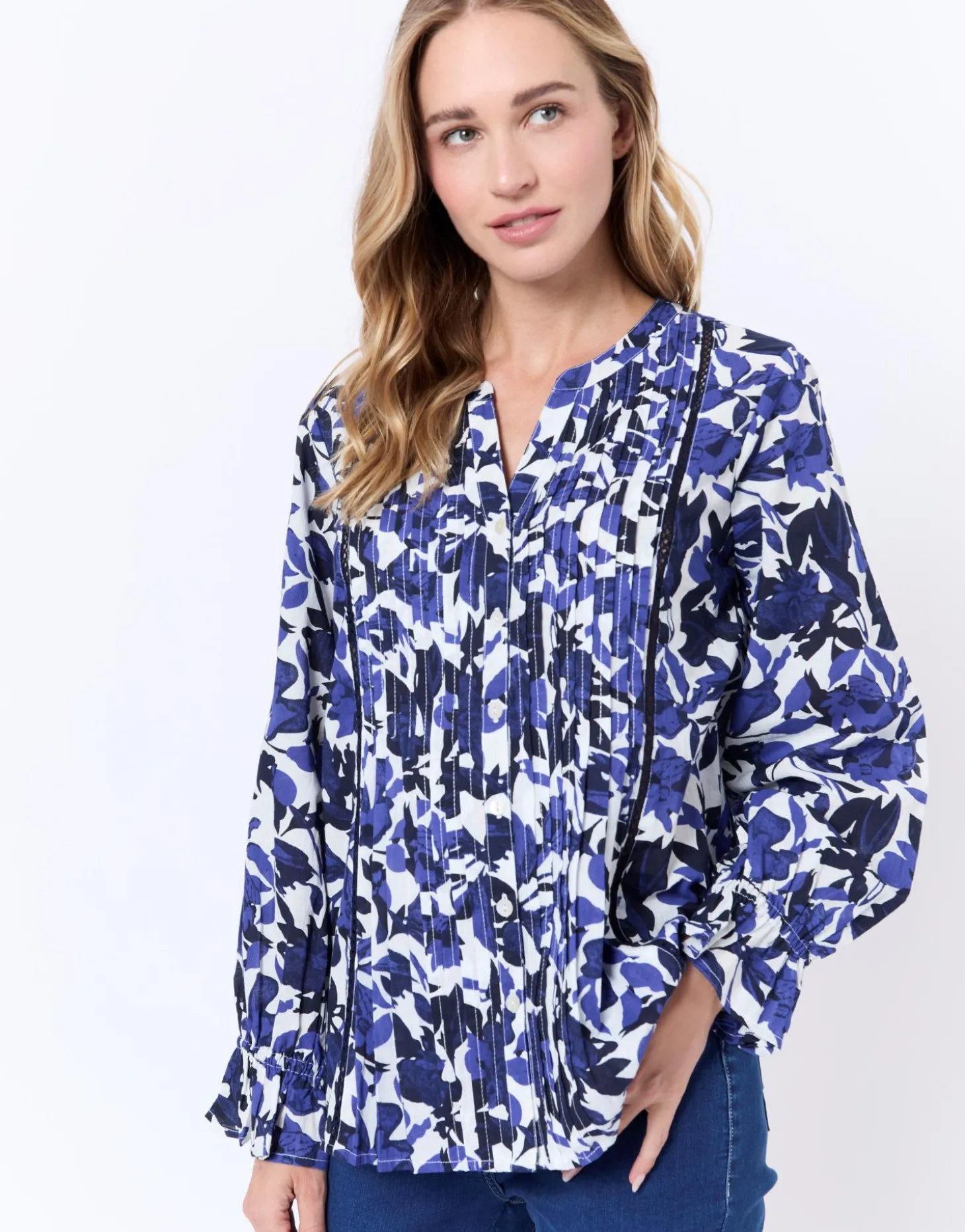 Blouse manches longues imprimé à fleurs MARINE Femme