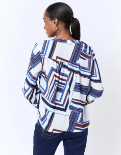 Blouse manches longues imprimé graphique BLANC Femme