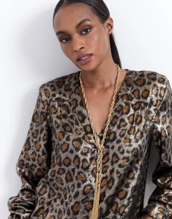 Blouse manches longues imprimé léopard MARRON Femme