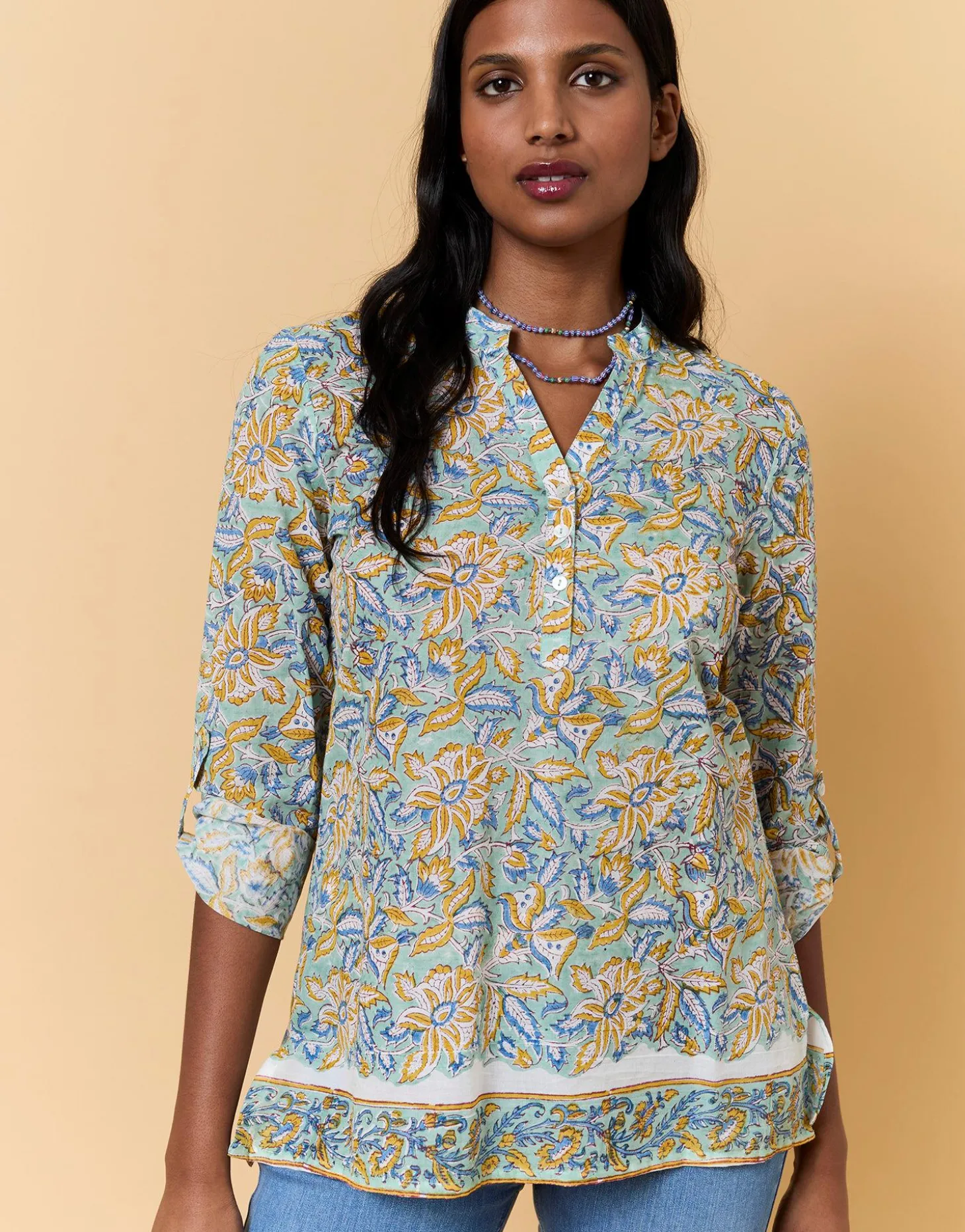 Blouse manches longues imprimé à fleurs VERT PALE Femme