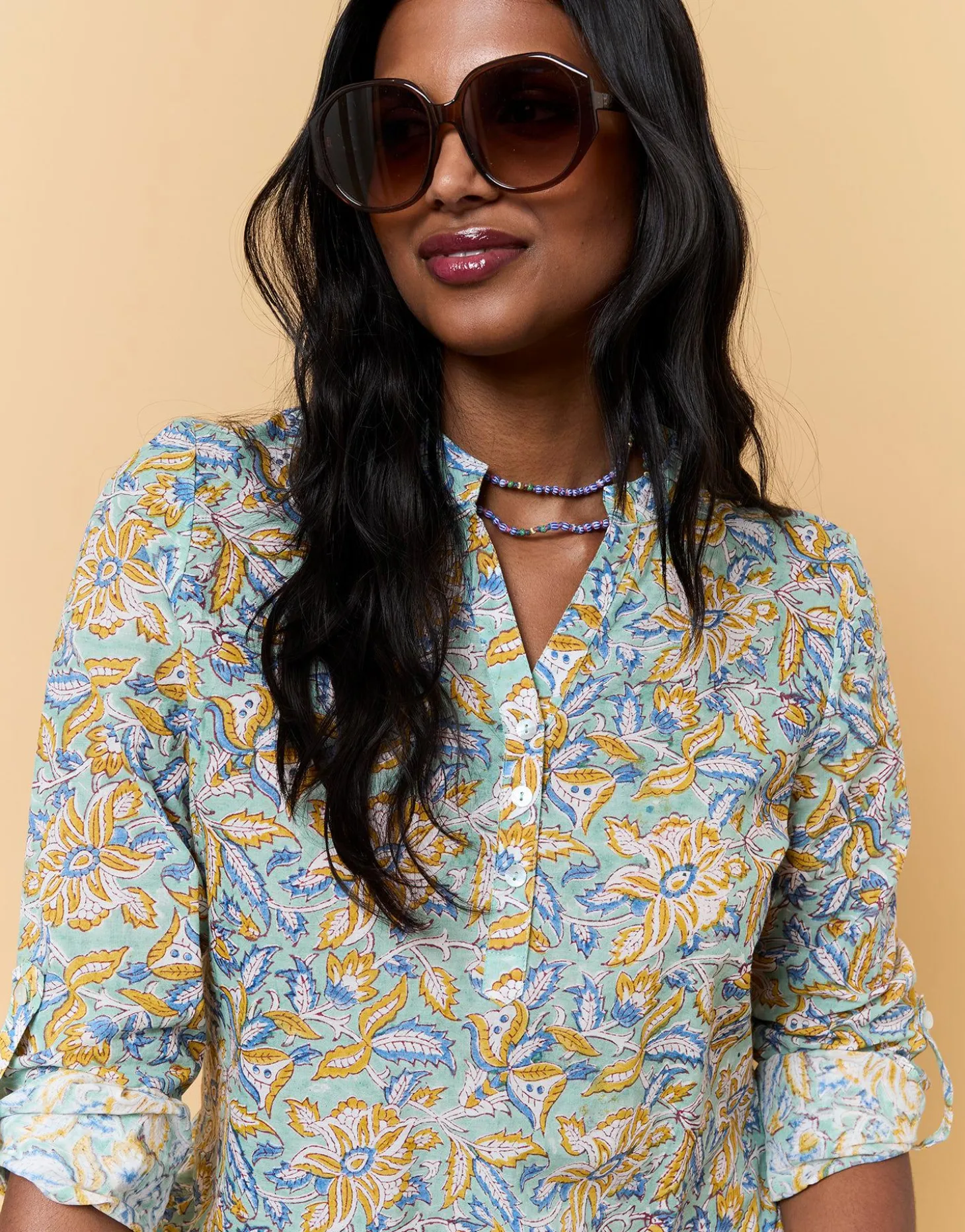 Blouse manches longues imprimé à fleurs VERT PALE Femme