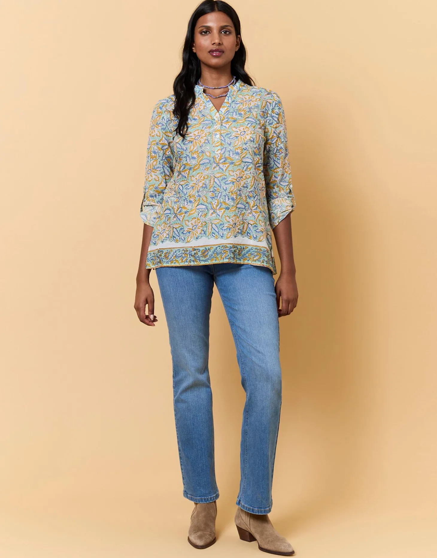 Blouse manches longues imprimé à fleurs VERT PALE Femme