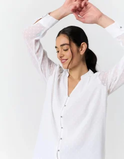Blouse manches longues unie BLANC Femme