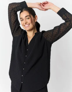 Blouse manches longues unie NOIR Femme