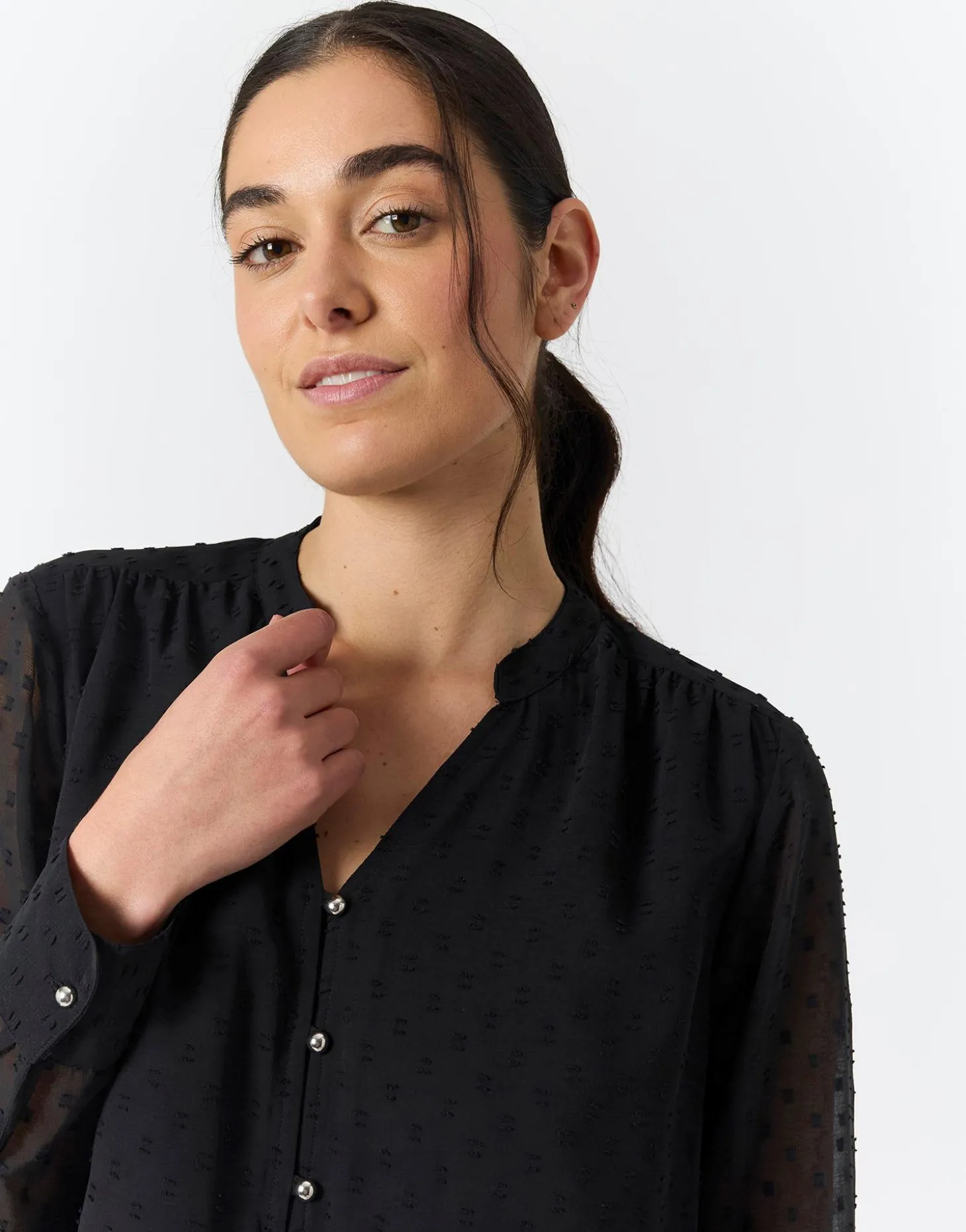 Blouse manches longues unie NOIR Femme