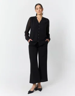 Blouse manches longues unie NOIR Femme