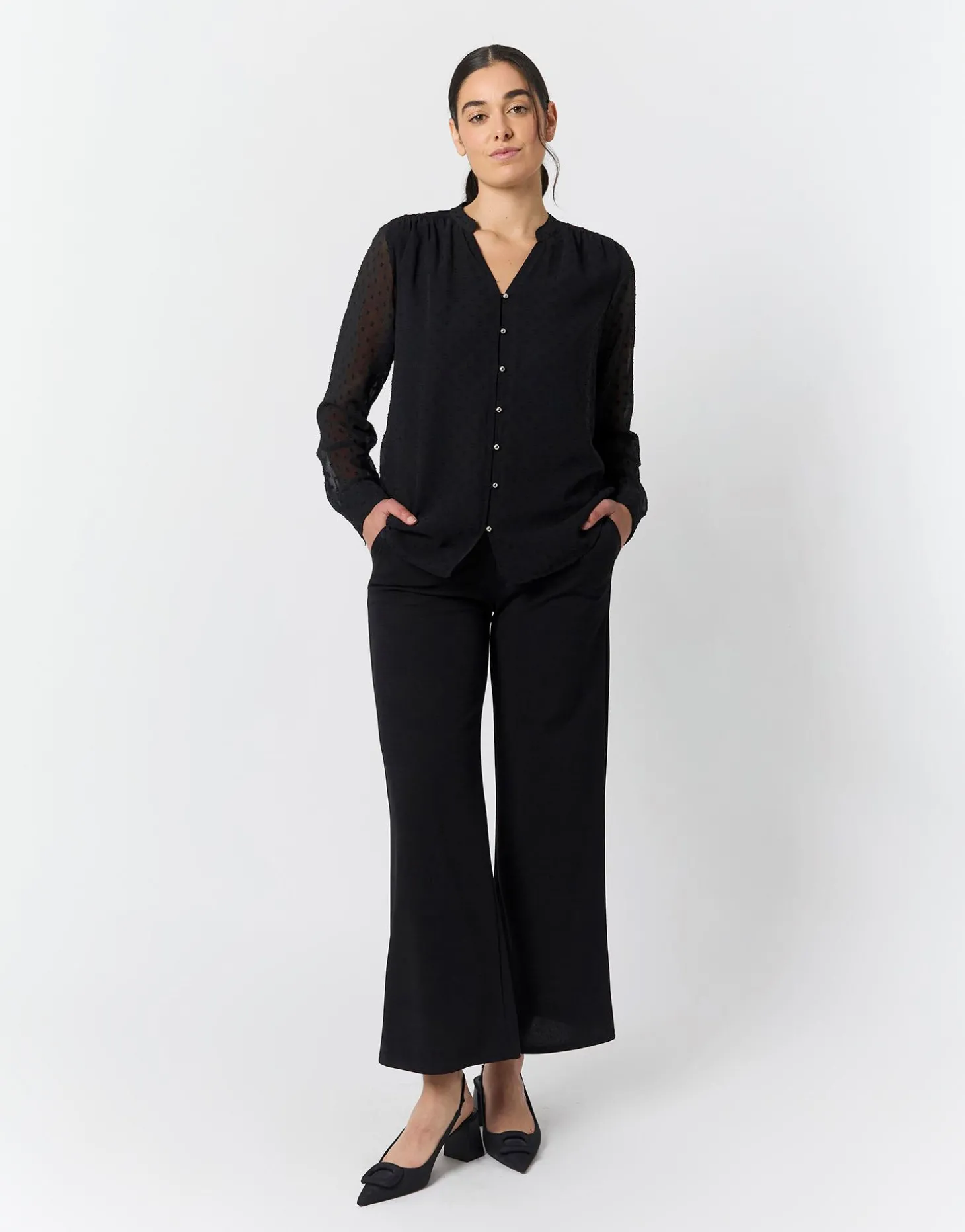 Blouse manches longues unie NOIR Femme