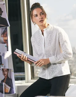 Blouse manches longues unie BLANC Femme