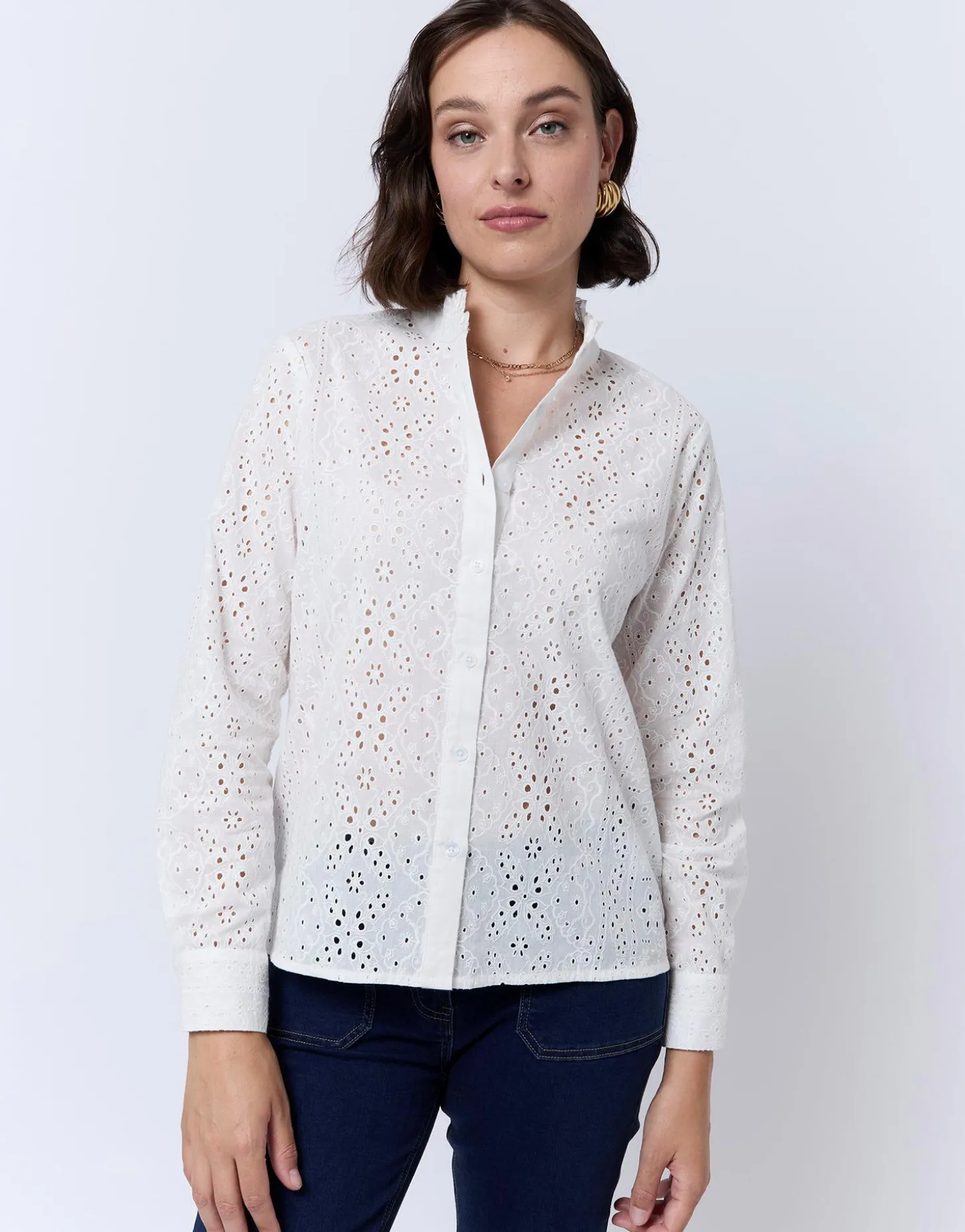 Blouse manches longues unie BLANC Femme