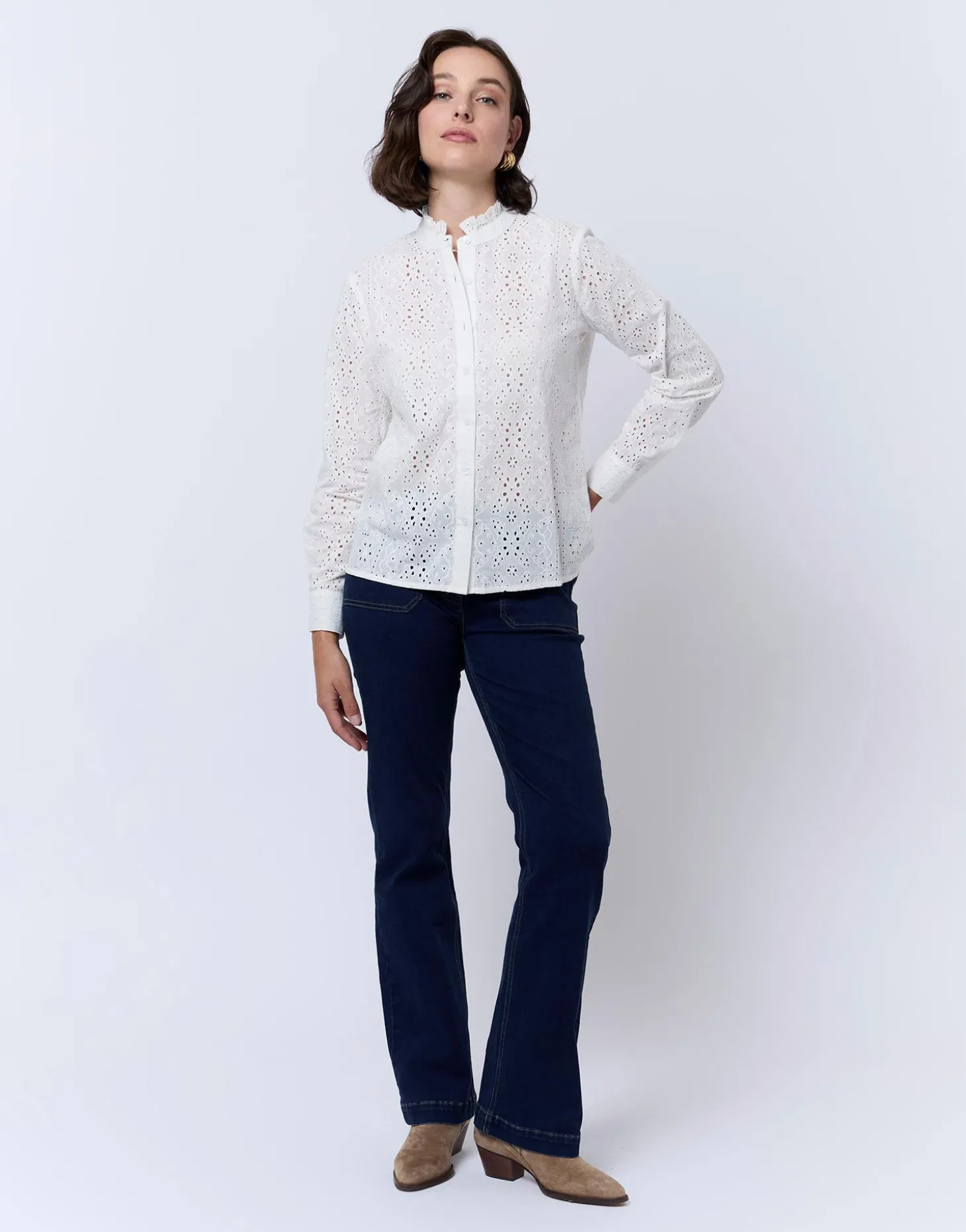 Blouse manches longues unie BLANC Femme