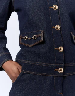 Blouson court en denim uni MARINE Femme