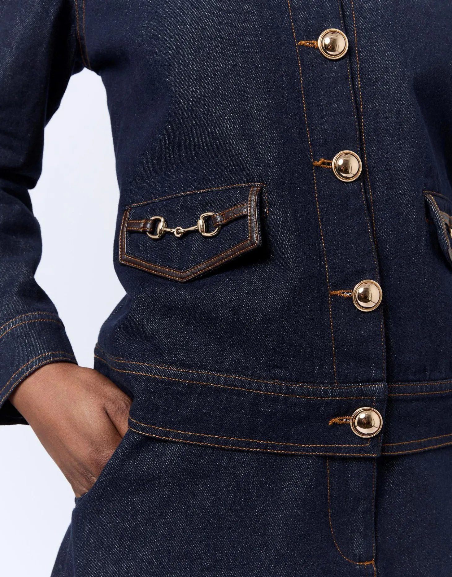 Blouson court en denim uni MARINE Femme