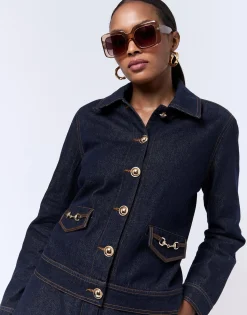 Blouson court en denim uni MARINE Femme