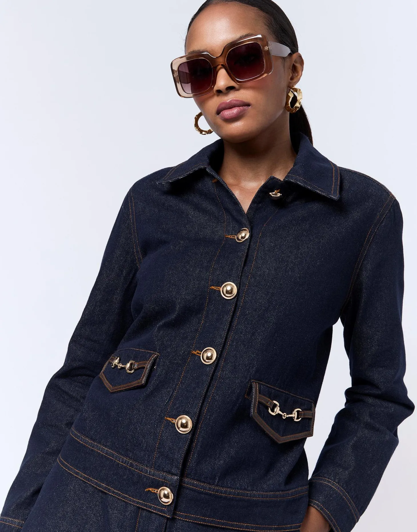 Blouson court en denim uni MARINE Femme