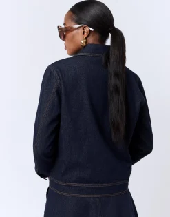 Blouson court en denim uni MARINE Femme