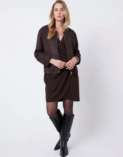 Blouson court jacquard MARRON Femme