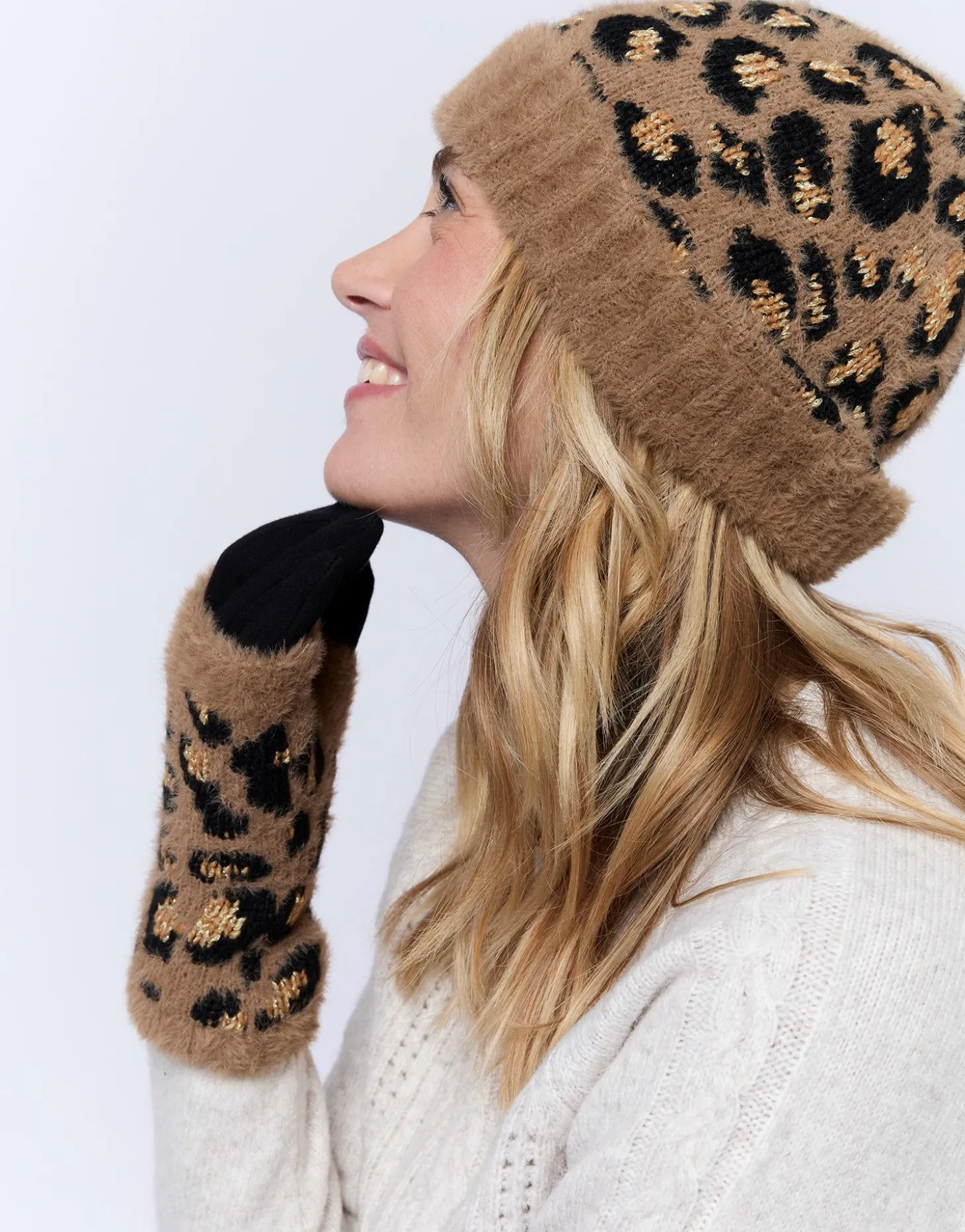 Bonnet imprimé léopard MARRON Femme