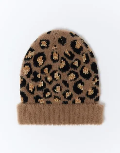 Bonnet imprimé léopard MARRON Femme