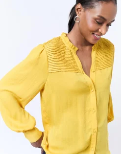 Chemisier manches longues uni JAUNE Femme