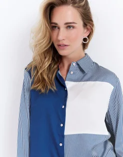 Chemisier manches longues rayé MARINE Femme